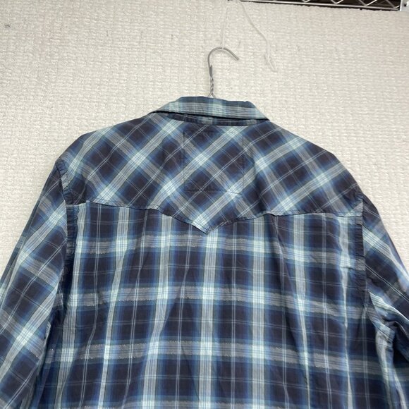 Y2K Guess Mens Blue Plaid Button-Down Long-Sleeve Shirt Metal Snap / Zip Size XL - Picture 16 of 16